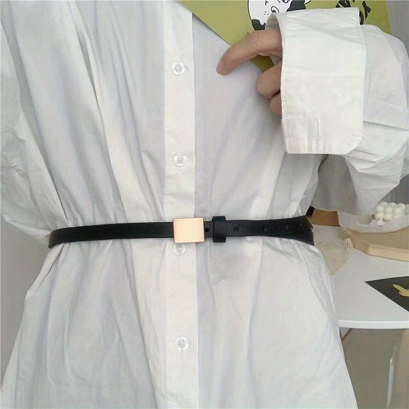 Geometric Buckle Thin Belt PU Belt Casual Jeans Pants Belt For Women