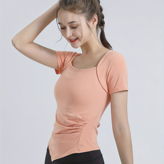 Women's Summer Slim Leisure Sports Short Sleeve T-shirt Solid