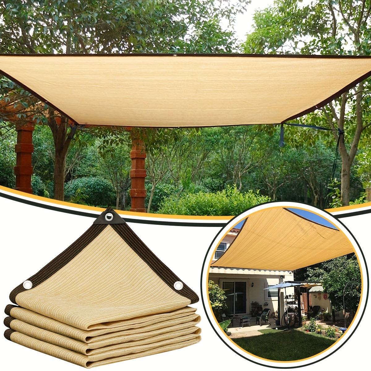 Beige Sunshade Net 95 with 10M Rope - Outdoor Awning Courtyard Pergola Sun Shelt