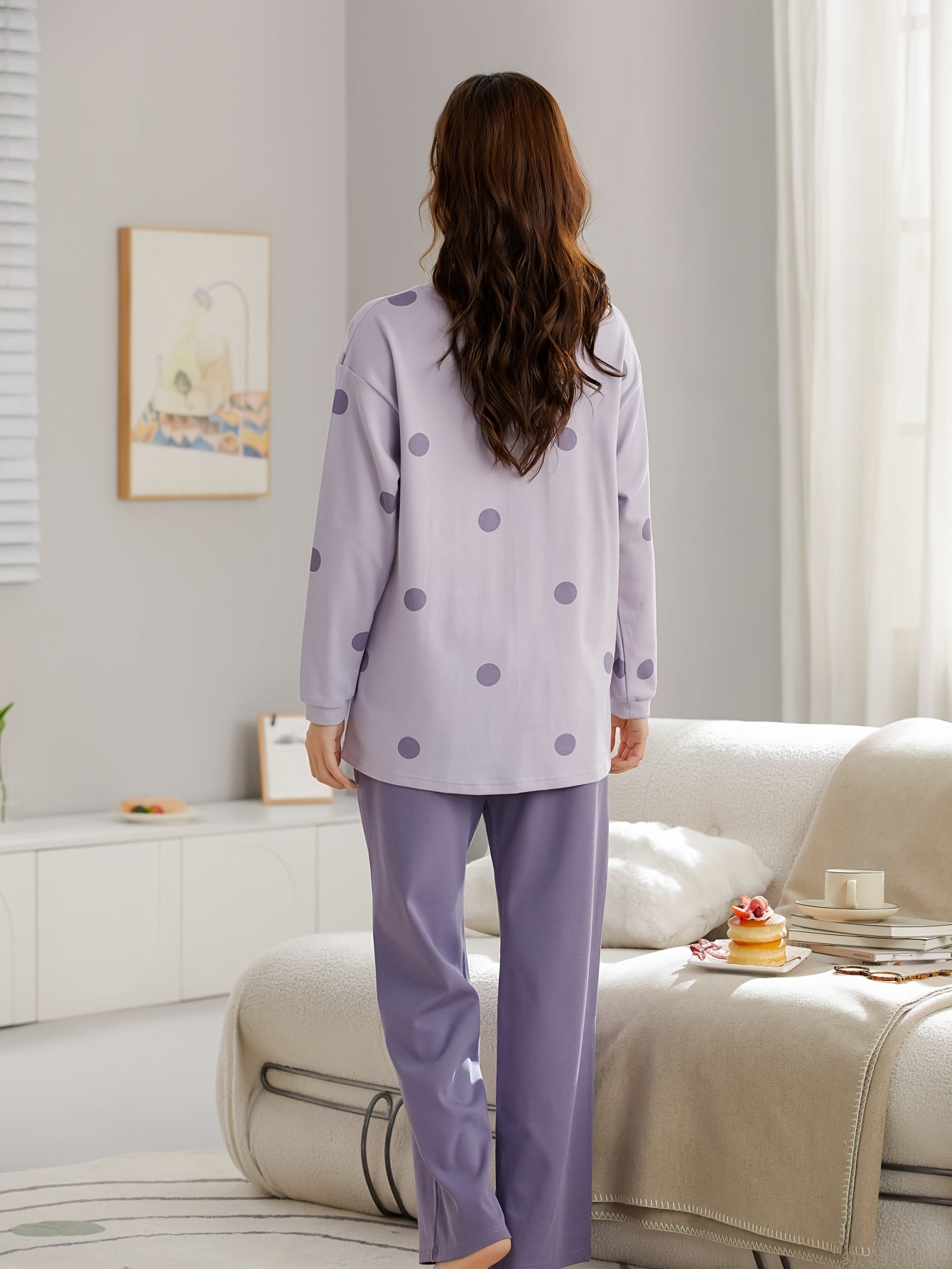 Polka Dot Pajama Set Long Sleeve Top & Pants