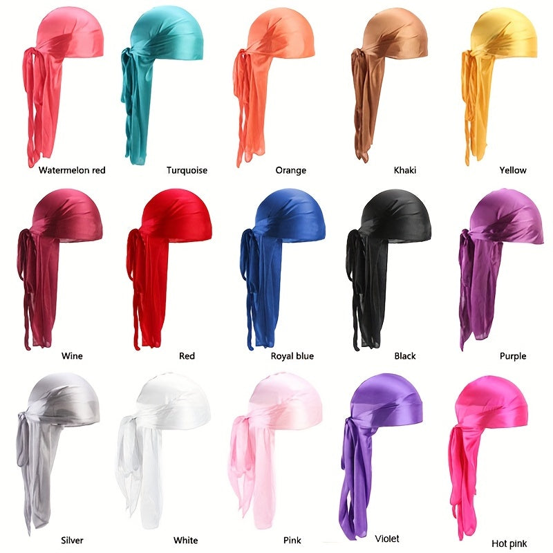 3pcs Unisex Satin Head Scarf Stretchy Bandana Beanie Durag Turban Cap