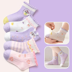Girls Ruffled Flower Print Knit Socks Cartoon Mesh Breathable Socks