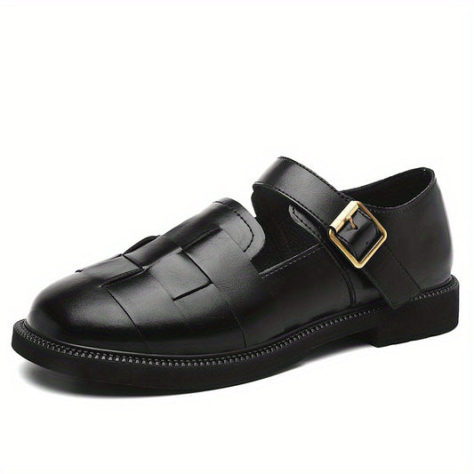 Women's British Style Loafers with Ankle Buckle Strap