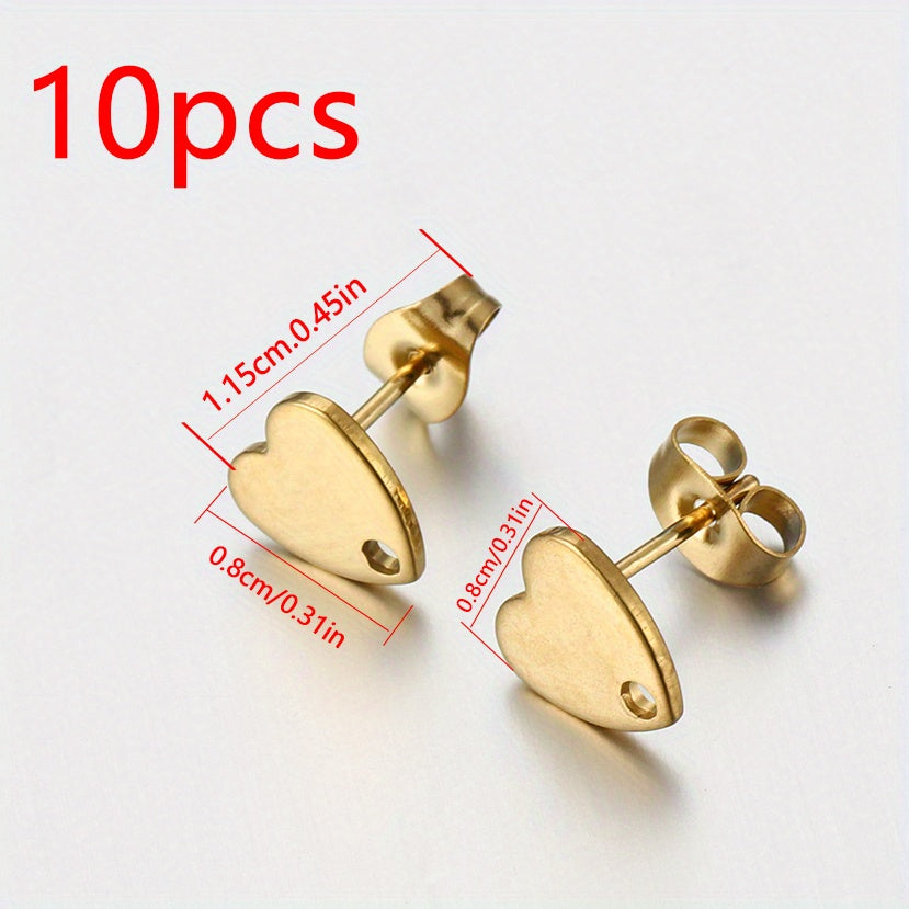 10pcs Golden Love Heart Ear Studs for DIY Earrings Base