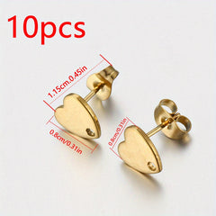 10pcs Golden Love Heart Ear Studs for DIY Earrings Base