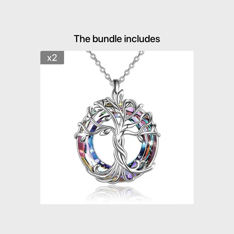 Tree Of Life Necklace Round Rainbow Crystal Pendant Birthday Gift