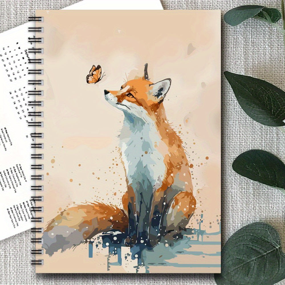 Watercolor Fox Spiral Notebook - Vibrant Fox & Butterfly - 100 Pages