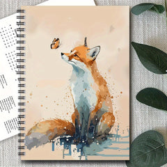 Watercolor Fox Spiral Notebook - Vibrant Fox & Butterfly - 100 Pages