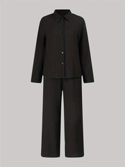  Solid Shirt & Pants Two Piece Set