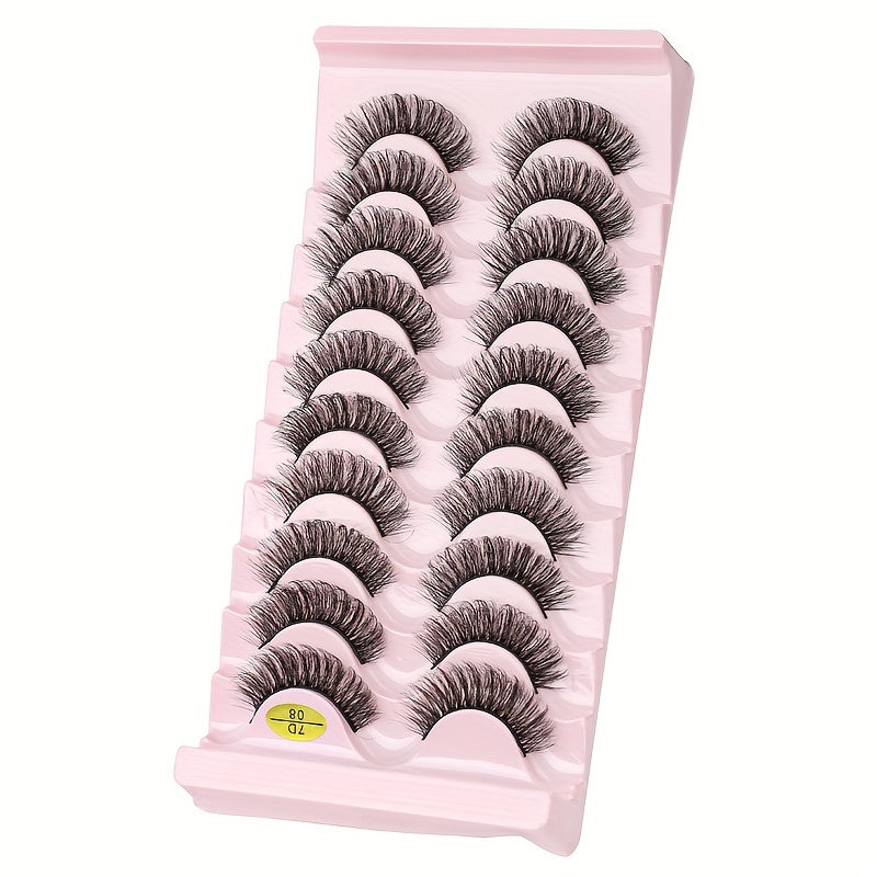 10 Pairs Natural Wispy Faux Mink Lashes Fluffy Curly Crossing 7D Volume