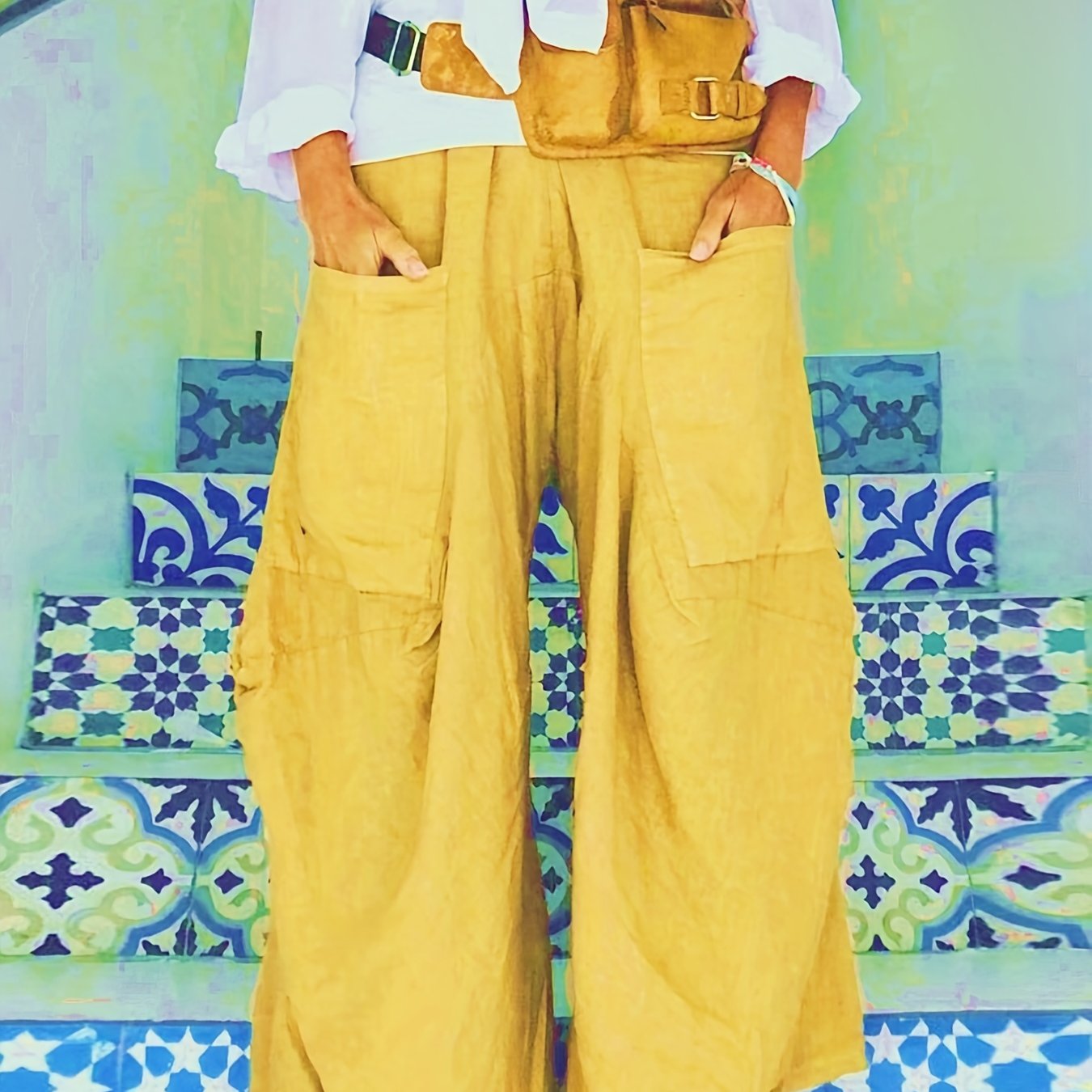 Women's Plus High Rise Wide Leg Trousers With Pockets