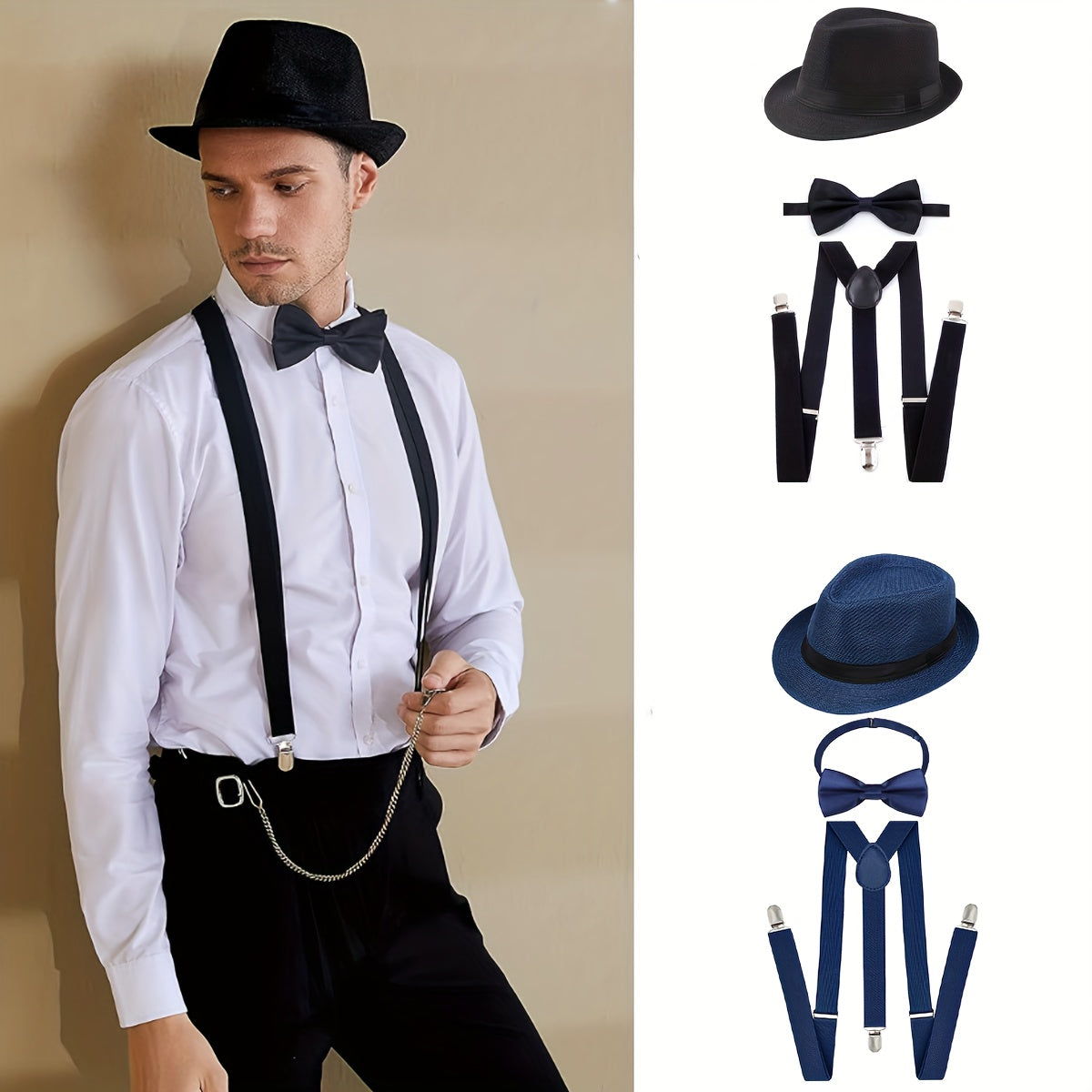 1920s Men's Dance Party Costume Set - Shirt, Pants, Bow Tie