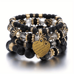 Heart Charm Bead Layered Bracelet Set Vintage Jewelry Gift