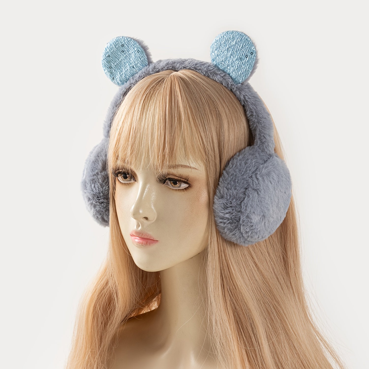Women's Glittery Ear Flaps Plush Winter Ear Warmers in Pastel Colors