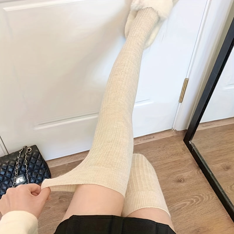 3 Pairs Ribbed Thigh High Socks Women's Stockings