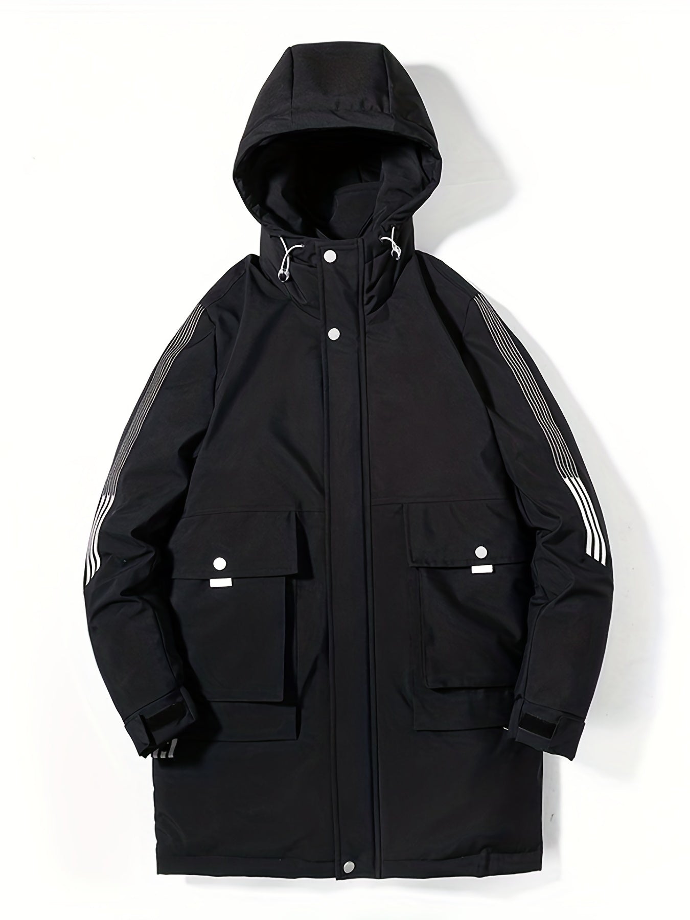 Men's Hooded Puffer Jacket Warm Winter Big Pockets Solid Coat