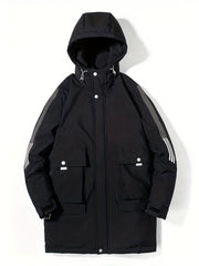 Men's Hooded Puffer Jacket Warm Winter Big Pockets Solid Coat