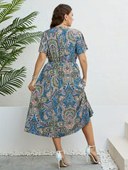  Boho Paisley Print Flare Sleeve Dress