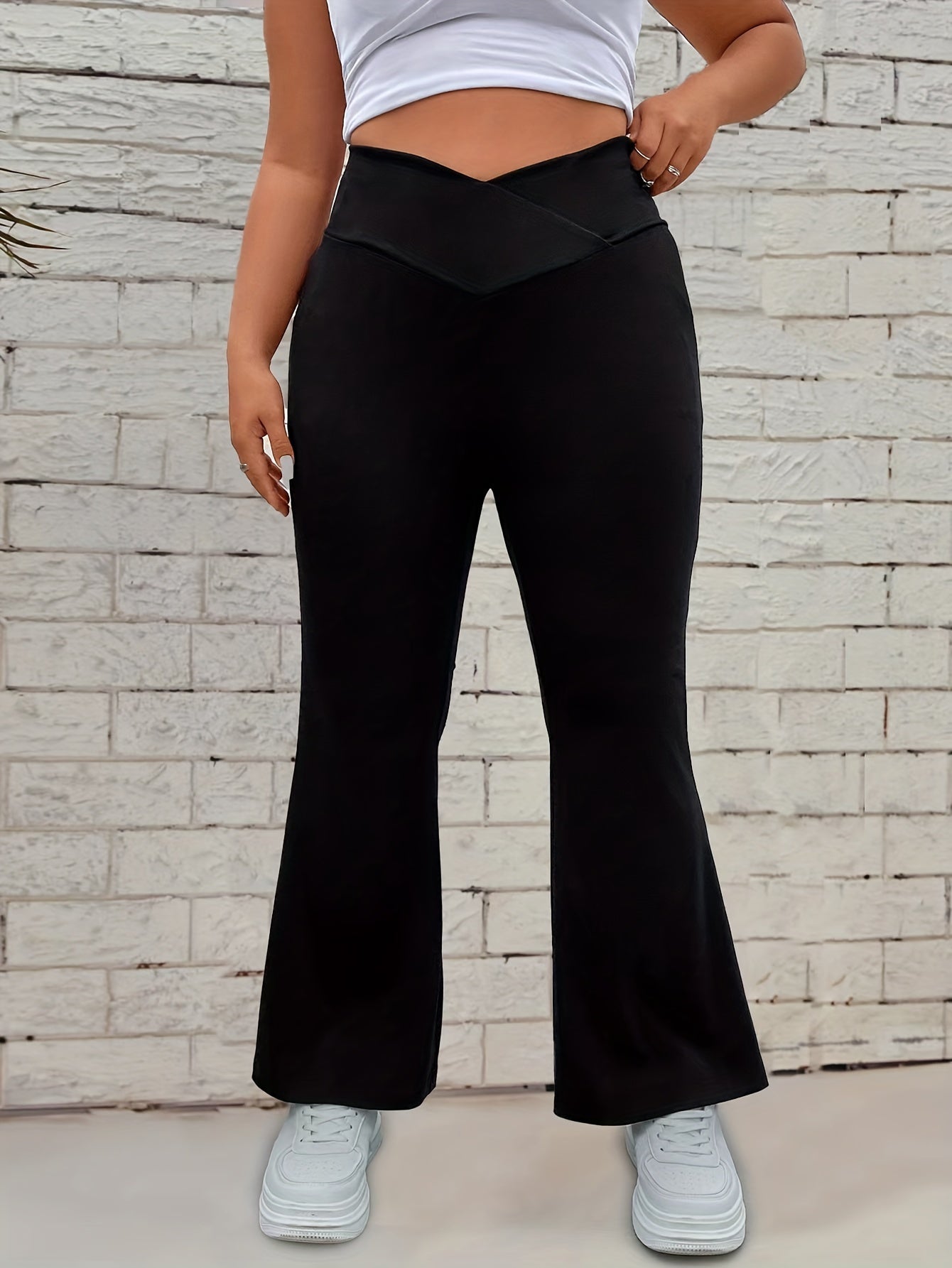  Solid High Rise Stretch Flared Leg Pants