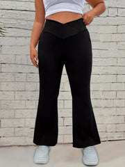  Solid High Rise Stretch Flared Leg Pants