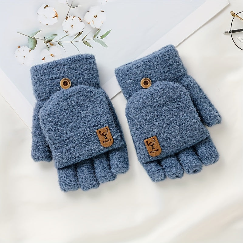 Men's Winter Windproof Gloves Half Finger Knitted Gloves