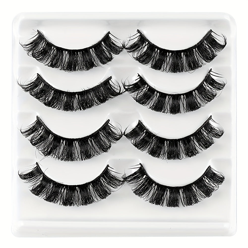 4 Pairs False Eyelashes Dramatic Curling Volume Lashes Natural Look Thick Lashes