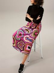  Allover Print Elastic Waist High Rise Skirt