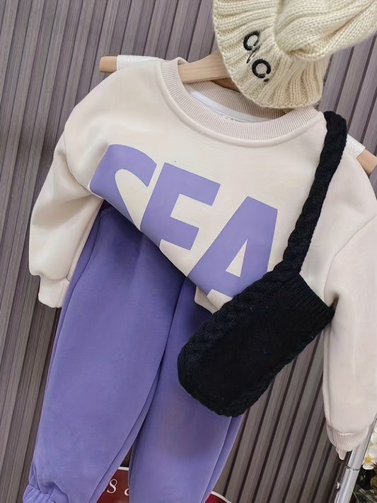 Girl's SEA Print Sweatshirt & Sweatpants Set