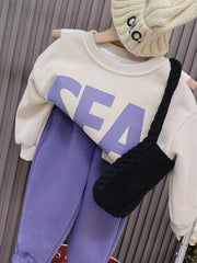 Girl's SEA Print Sweatshirt & Sweatpants Set