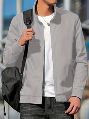 Solid Waterproof Jacket Men's Casual Stand Collar Zip Up Jacket