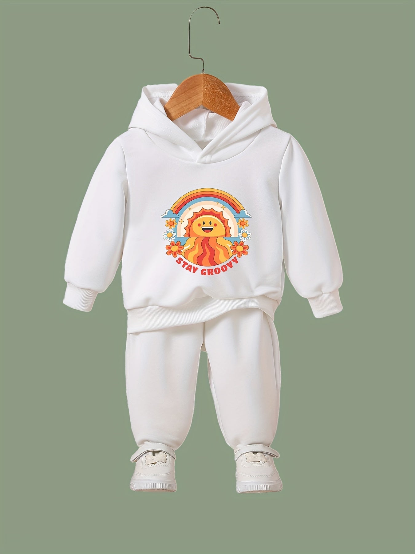 2pcs Sunset Print Outfits Girls Hoodies Jogger Pants Set