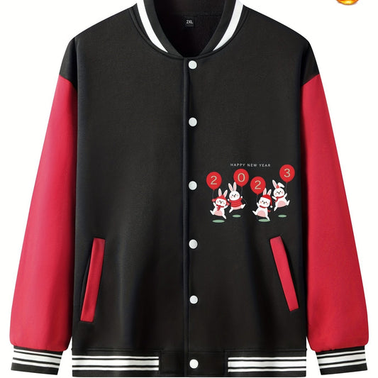 Happy Year Rabbit Graphic Men's Baseball Jacket