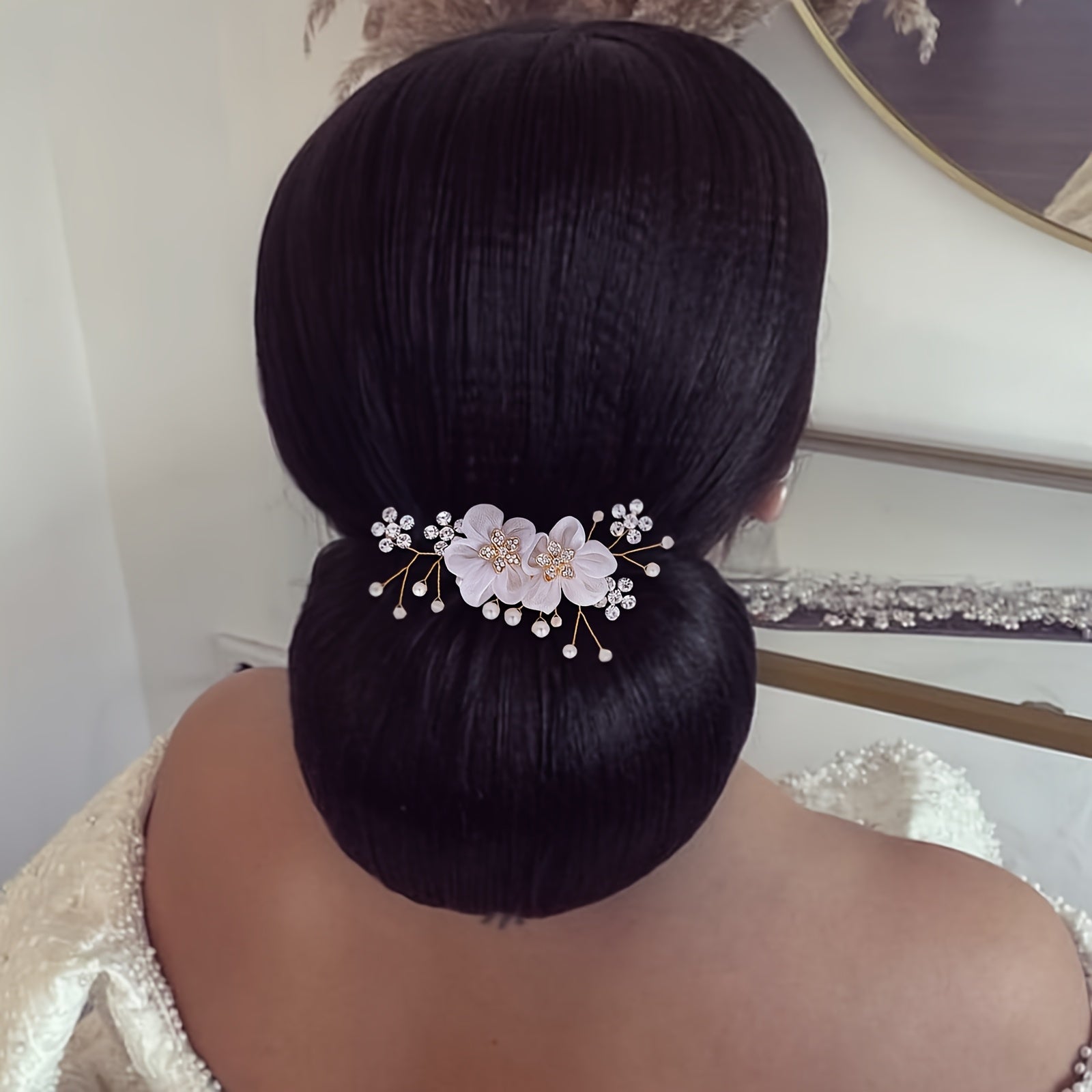 Vintage Style Bridal Hair Comb with Tulle Flowers