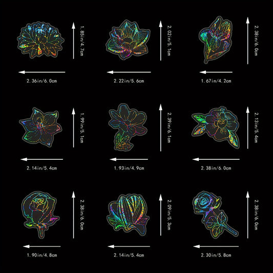 100pcs Holographic Flower & Leaf Stickers for Journals Bikes Helmets