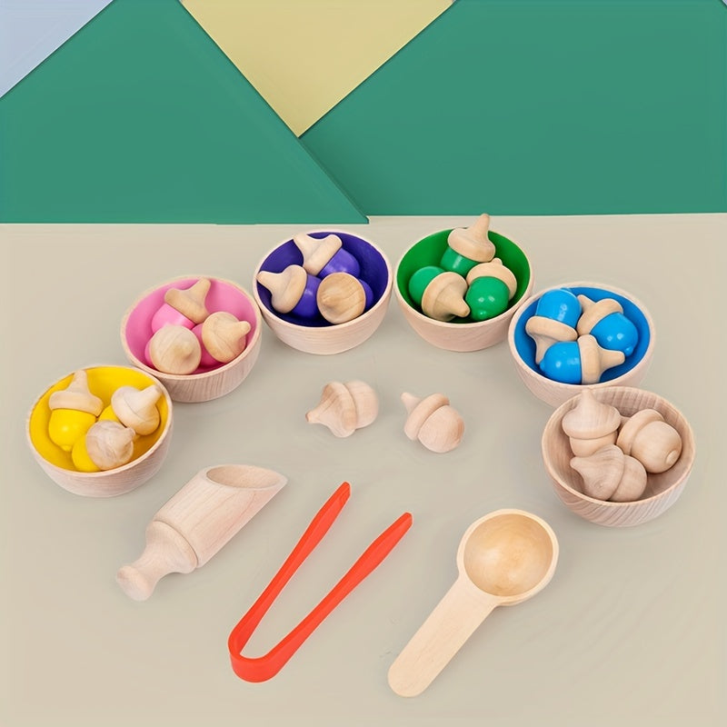 Wooden Colorful Sorting Cup Set Bead Counting Game Toy
