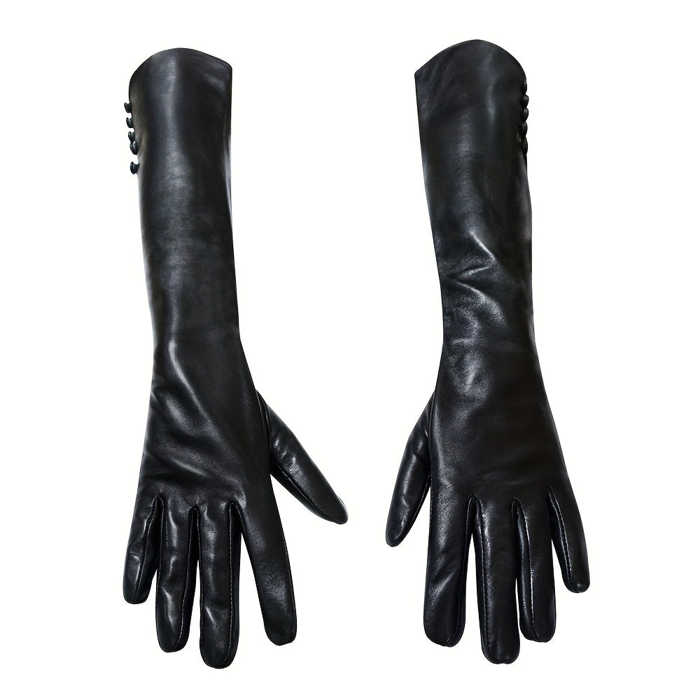 Leather Long Gloves Wool Warm Outdoor Coldproof Leather Gloves