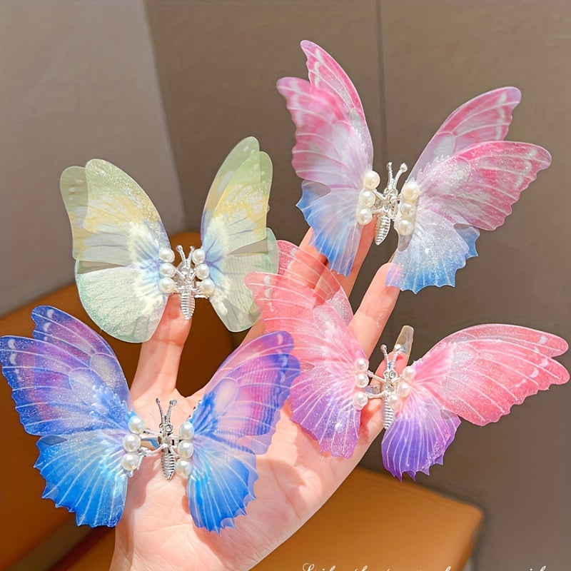 Gradient Butterfly Hair Clip Faux Pearl Non-slip Clip