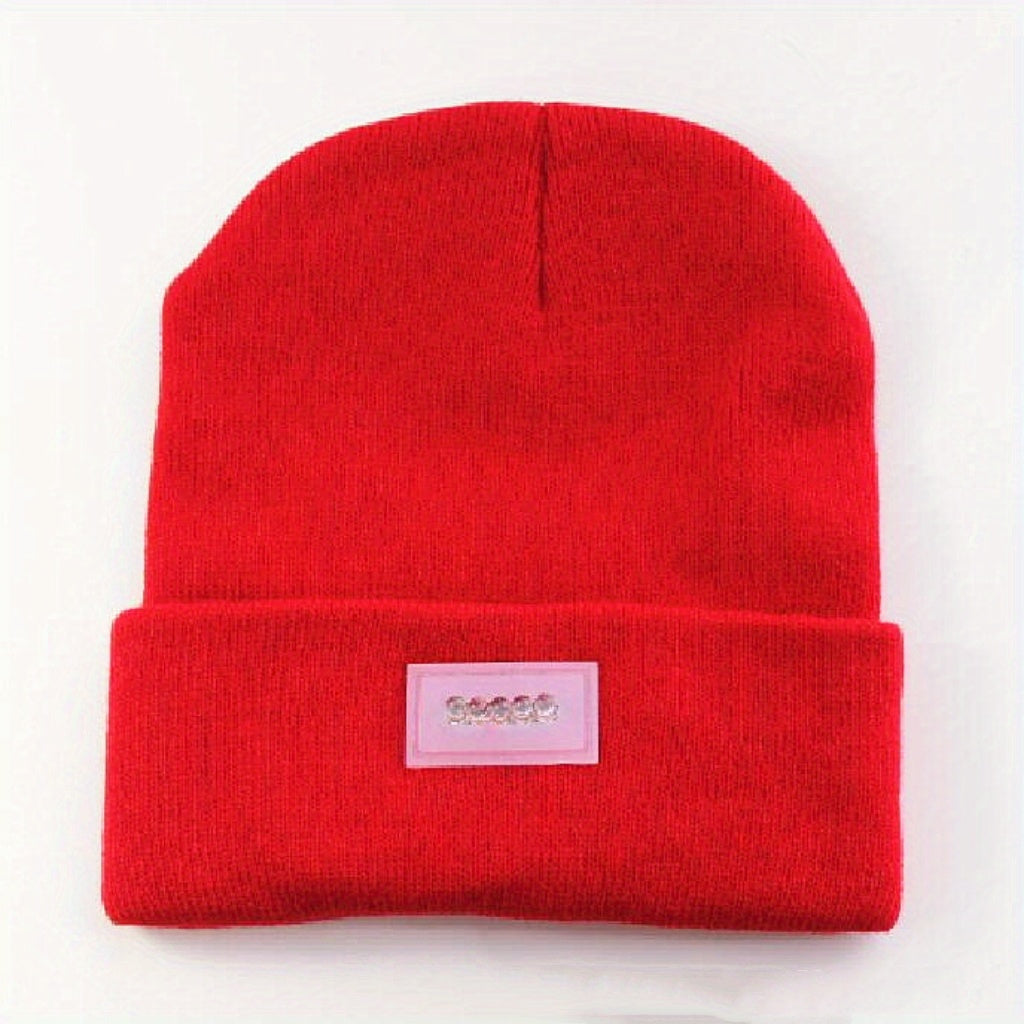 LED Light Beanie Hat Warm Solid Knitted Hat Unisex Outdoor Fishing Hiking