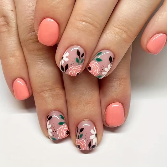 Vintage Floral Square Press On Nails - 24pcs