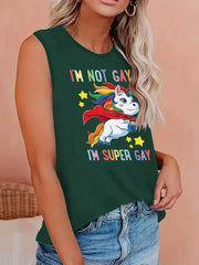  Cartoon Print Round Neck Tank Top
