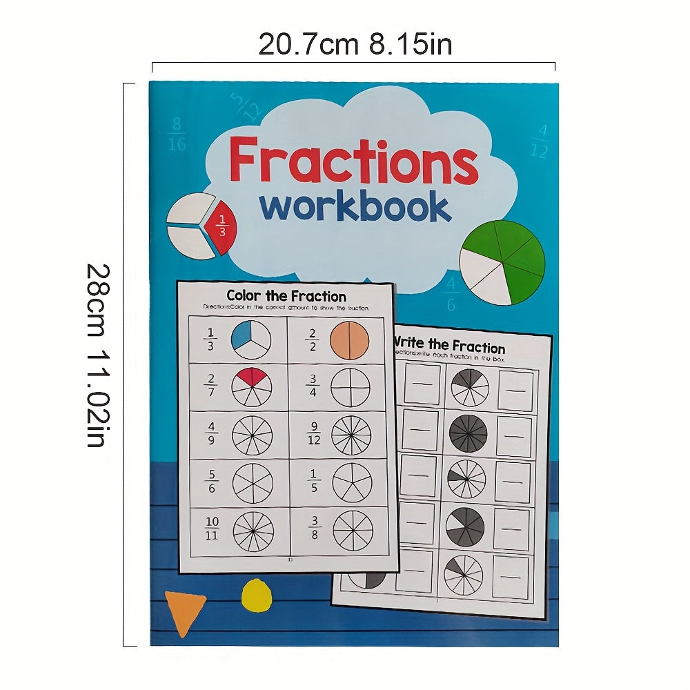 YUYNLEP Math Workbook Fractions & Answer Sheet Ages 8-12 Grades 3-4