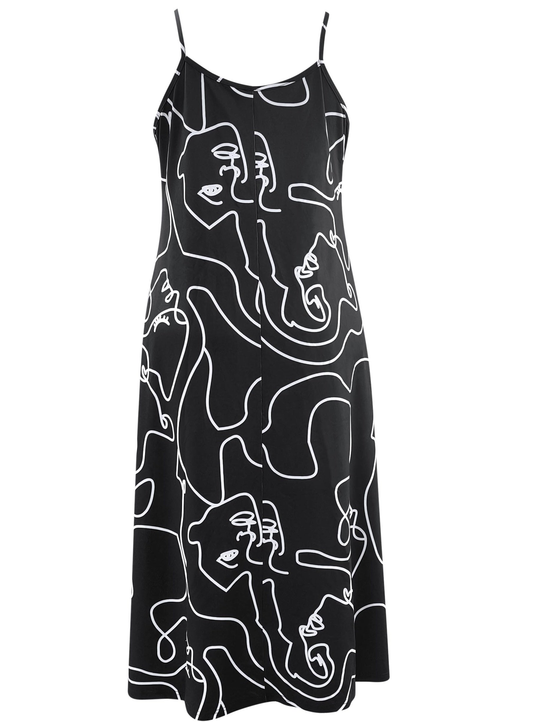 Casual Plus Abstract Figure Print Round Neck Maxi Cami Dress