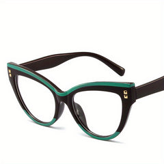 Cat Eye Clear Lens Glasses For Women Men Casual Rivet Decor Anti Light Glasses