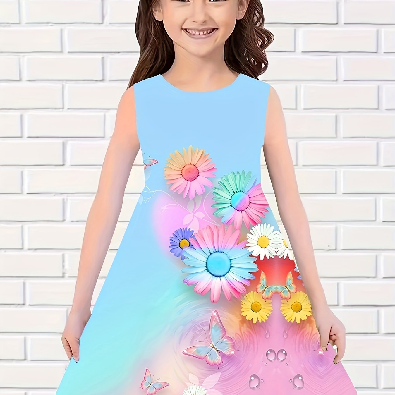 Girls Sleeveless Flower Dress for Summer Party