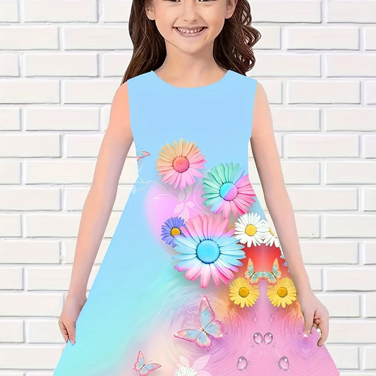 Girls Sleeveless Flower Dress for Summer Party