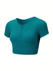 Seamless Sports Yoga Crop Tee Half Zipper Solid Activewear