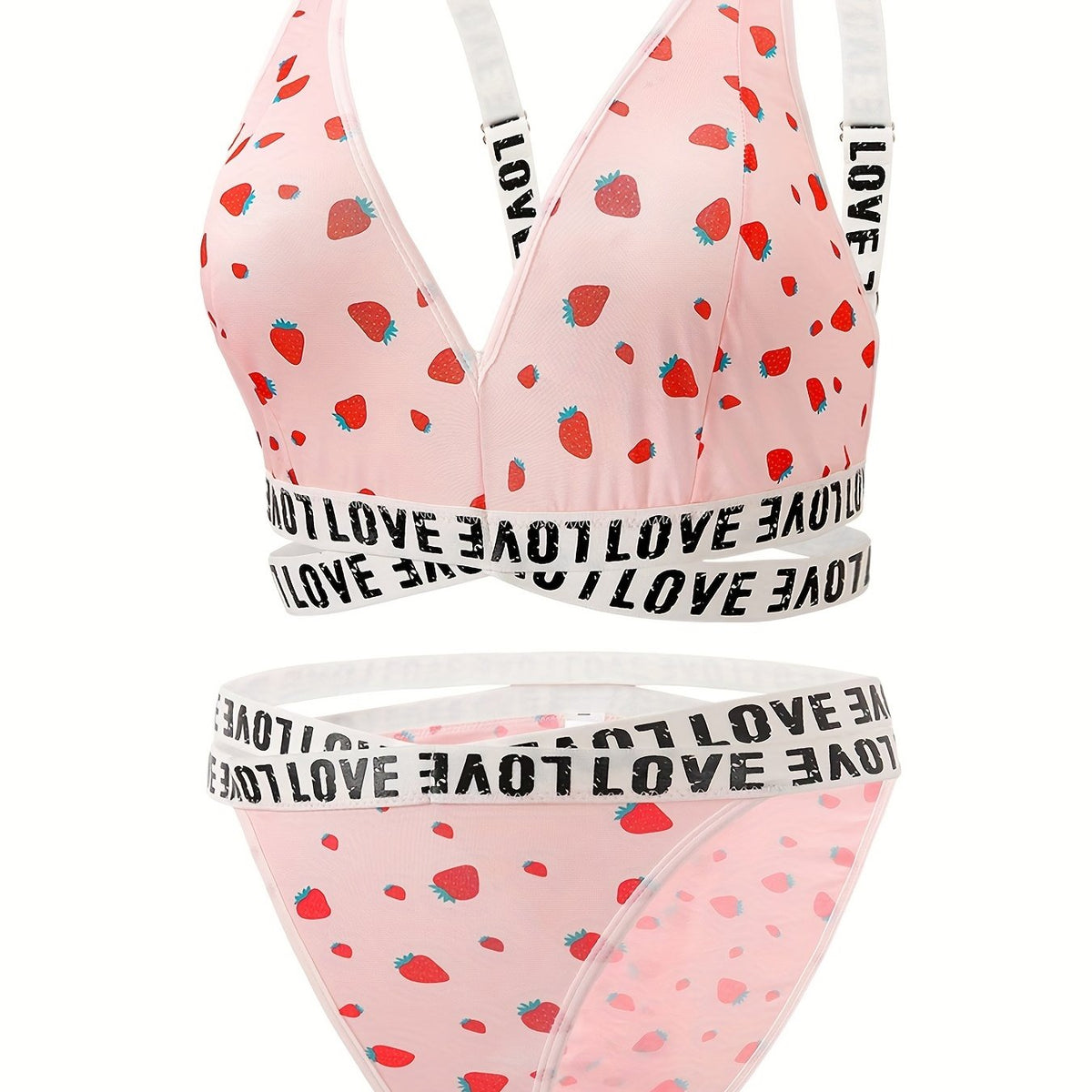  Strawberry Print Cross Front Bra & Underwear Set