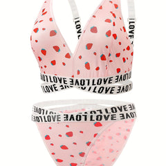  Strawberry Print Cross Front Bra & Underwear Set