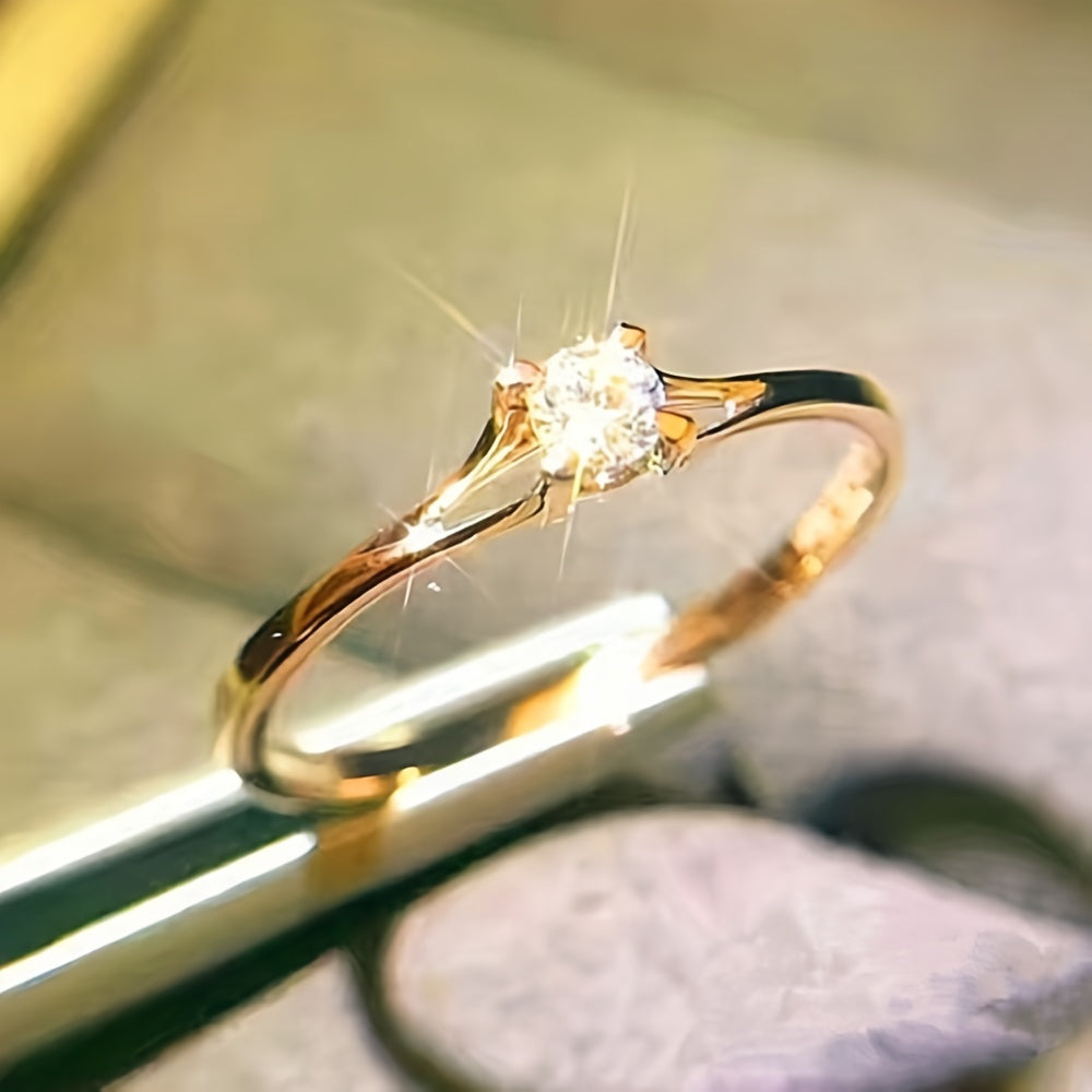 Classic 4 Prong Zircon Wedding Ring Women's Hand Jewelry Gift