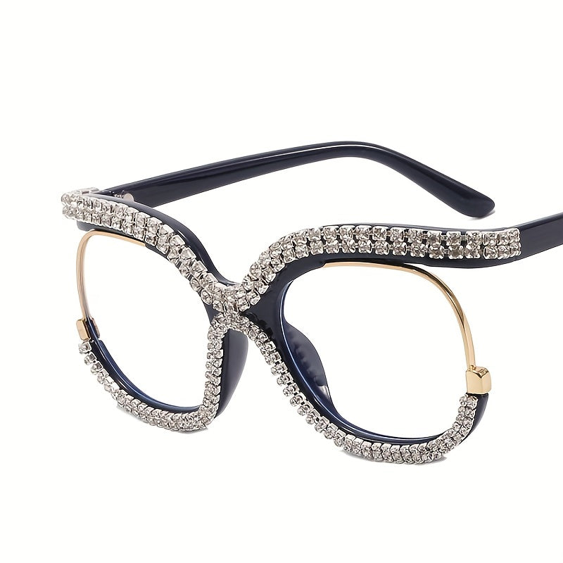 Clear Lens Glasses For Women Men Rhinestone Decor Eyeglasses